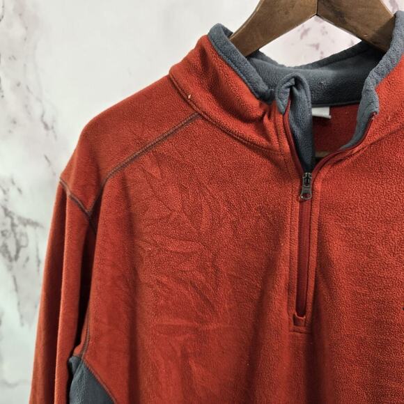 Columbia Pullover Men Large Orange Gray Fleece Klamath Range Quarter Zip Sweater - Picture 2 of 11
